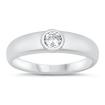 Bezel Engagement Ring Round Simulated Cubic Zirconia 925 Sterling Silver